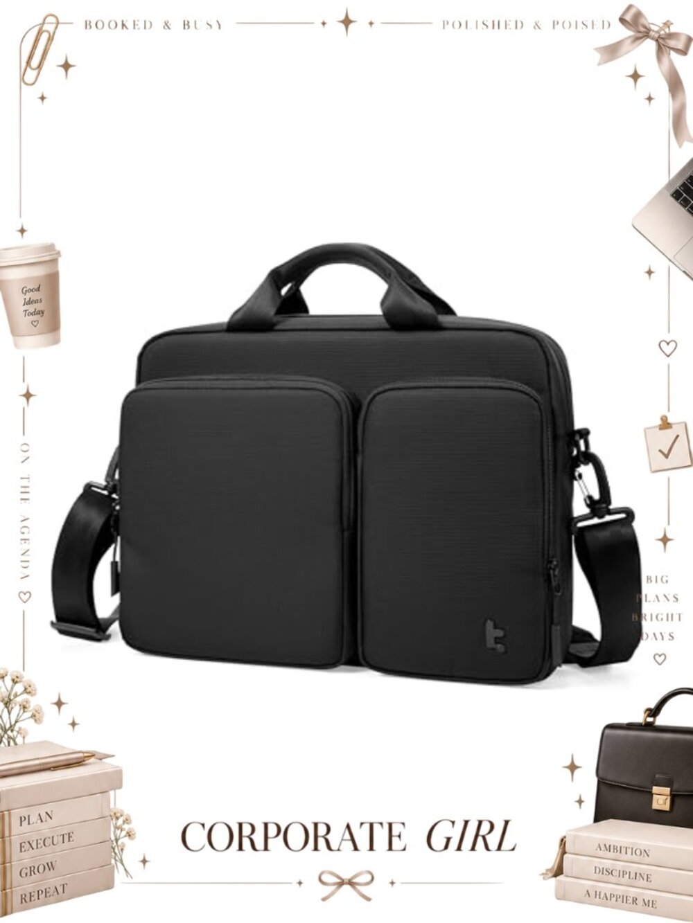 Slim Laptop Shoulder Bag Briefcase for 13-14 Inch MacBook Recycled Nylon